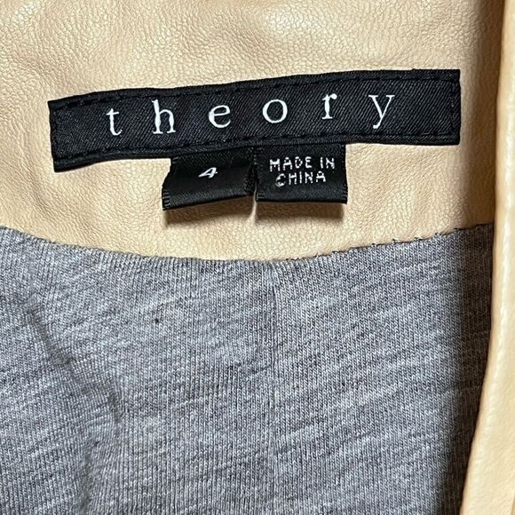 Theory Lavella Lambskin Leather Sand Beige Crop Jacket Sz Womens 4 - Picture 12 of 12